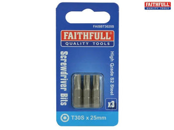 Faithfull Security S2 Grade Steel Screwdriver Bits T30S x 25mm (Pack of 3) | FAISBT3025S