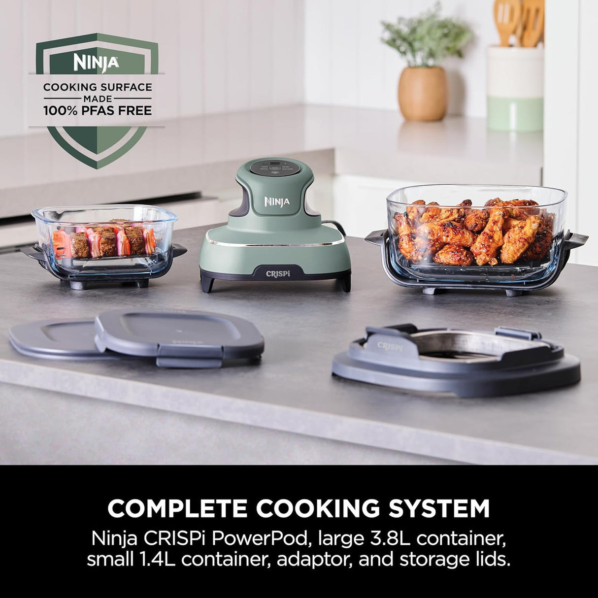 Ninja CRISPi 4in1 Portable Glass Air Fryer - Sage | FN101UKSG