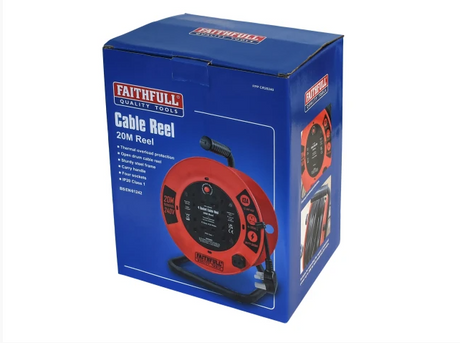 Faithfull Open Cable Reel 240V 20m 13A 4 Socket | FPPCR20M