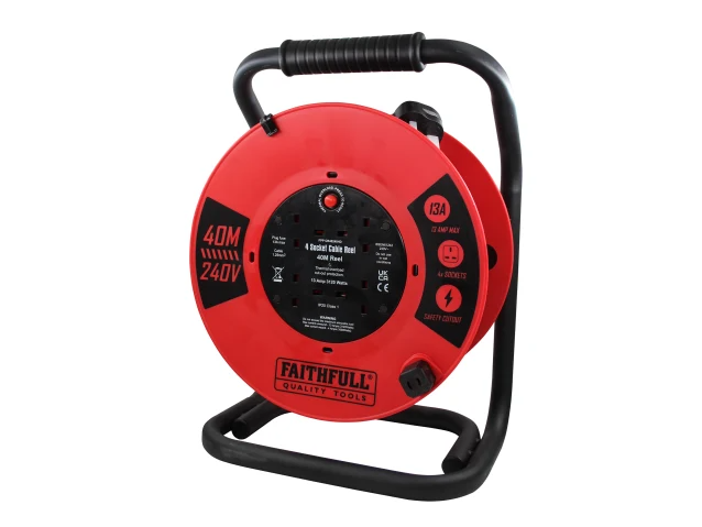Faithfull Open Cable Reel 240V 40m 13A 4 Socket | FPPCR40240HD
