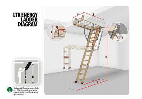 Fakro LTK Energy 1200 x 60 Attic Ladder | FT864701