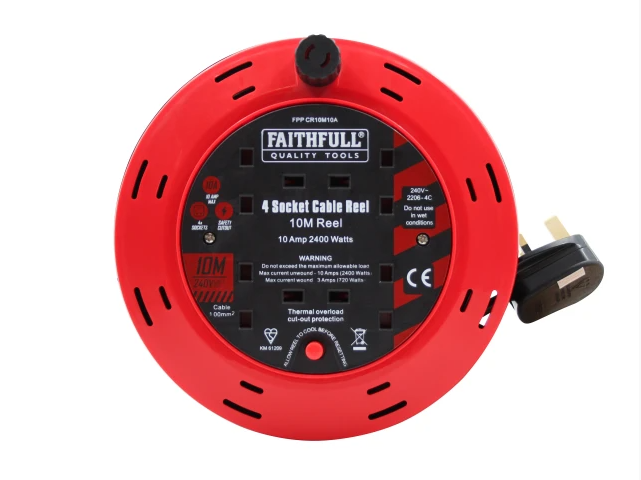 Faithfull Cable Reel 240V 10A 4-Socket 10m | FPPCR10MSE