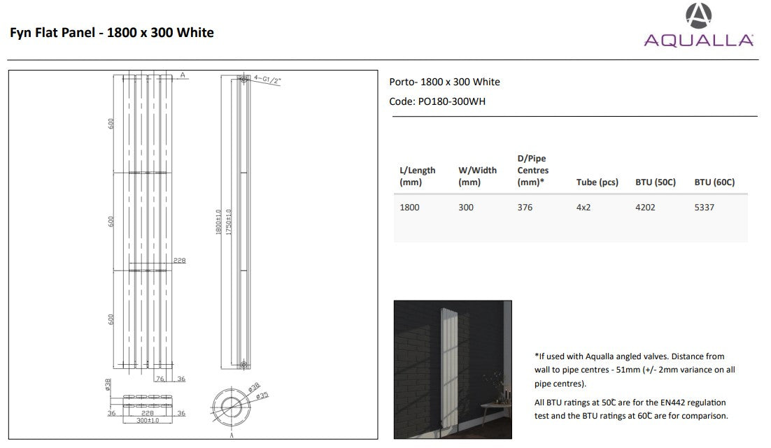 Fyn Flat Panel Radiator - White