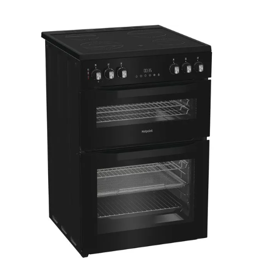 Hotpoint 60cm Freestanding Electric Double Cooker with Air Fry - Black | HDE6VDCASB1