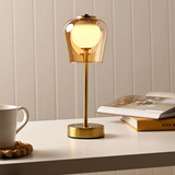Hestia USB Touch Table Lamp Glass Shade - Brass | HE2267