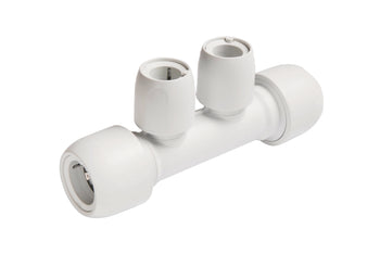 Wavin Hep2O 2 Port Manifold Closed Spigot 22mm x 15mm White | HX88B/22W