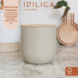KitchenCraft Idilica Kitchen Canister with Beechwood Lid, 12 x 12cm, Putty │IDCANMEDGRY