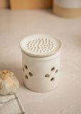 KitchenCraft Idilica Stoneware Garlic Storage with Grater Lid, Cream │IDGARLIC