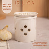 KitchenCraft Idilica Stoneware Garlic Storage with Grater Lid, Cream │IDGARLIC
