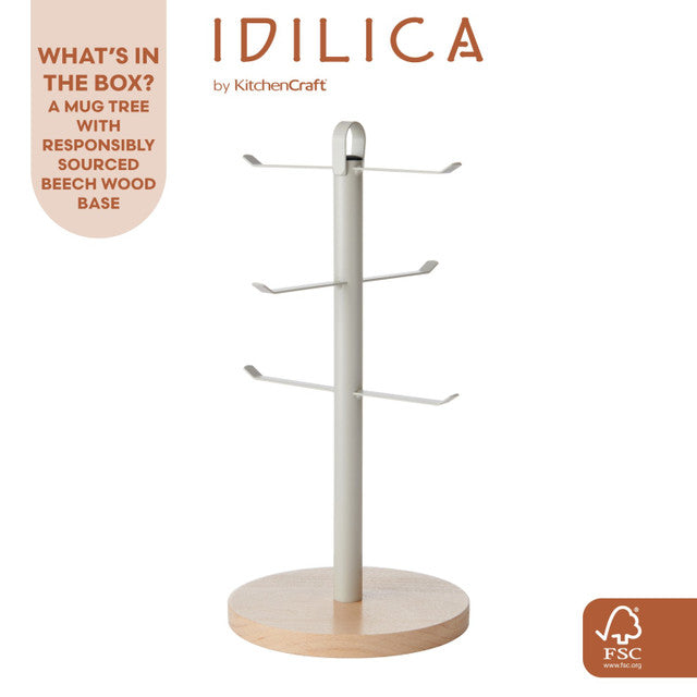 KitchenCraft Idilica Metal Mug Tree with Beechwood Base │IDMUGTREE