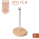 KitchenCraft Idilica Metal Kitchen Roll Holder with Beechwood Base │IDTOWEL