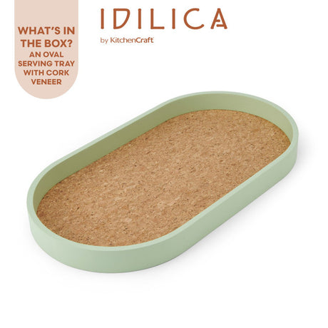 KitchenCraft Idilica Oval Serving Tray with Cork Veneer Base, 38 x 20cm │IDTRAY