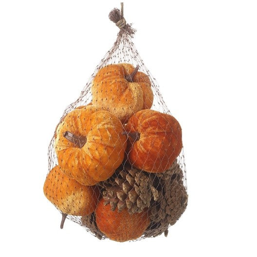 Velvet Pumpkins With Pine Cones Set │ KAA057