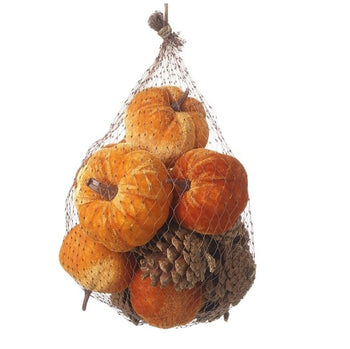 Velvet Pumpkins With Pine Cones Set │ KAA057