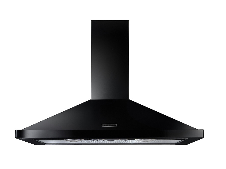 Rangemaster 100cm Chimney Hood - Black & Chrome | LEIHDC100BC/C
