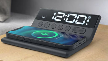 Muse Black Alarm Clock With Wireless Charger | M-168WI