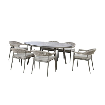 Florence Cool Linen 6 Seat Lazy Susan Oval Dining Set | MAZFLO6SODSLSCL