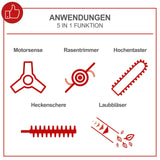 Scheppach Petrol Multi-Garden Tool - 1.5 HP 2-Stroke Petrol Engine Recoil Starter  5-in-1 Function | MTC42-5P