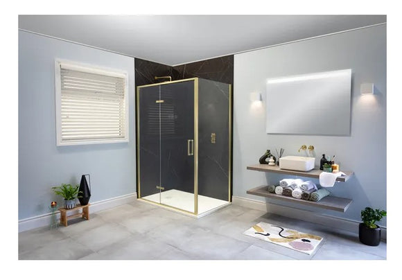 Merlyn 6 Series Sleek Hinge Door & Inline Panel with Optional Side Panel - Brushed Brass