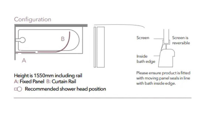 Merlyn MB5 Curtain Rail Bath Screen