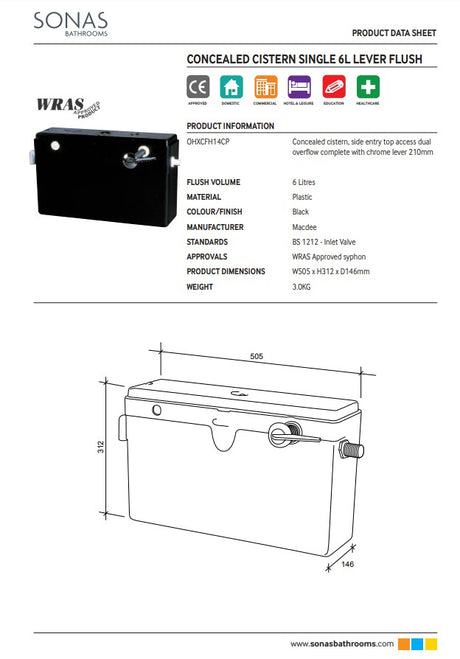 Concealed Cistern Single 6L Lever Flush | OHXCFH14CP