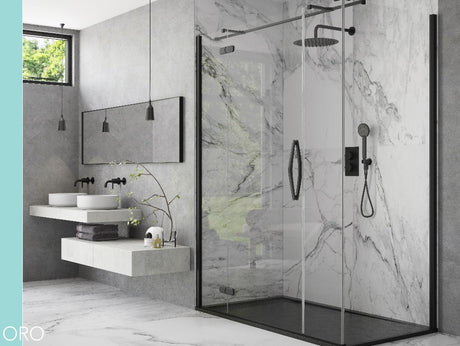 Flair Oro Hinge & Inline Door with Ultra Frameless Corner Side Panel