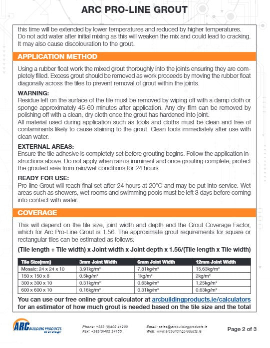 ARC Pro-Line Grout Pure White 2.5kg | PROG006