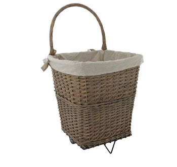 Large Natural Wicker Firelog Cart with Canvas Liner Grey | QL13891-8