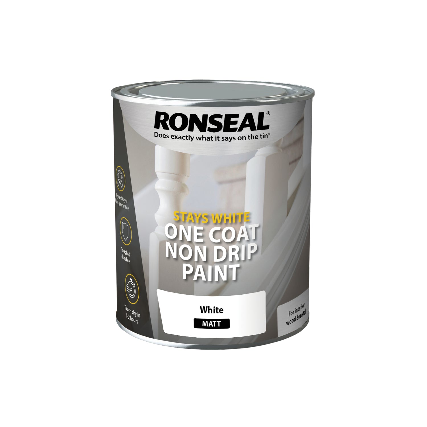 Ronseal Stays White One Coat Paint White Matt 750ml | 37520