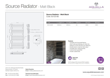 Source Towel Radiator with Aromawell - Matt Black