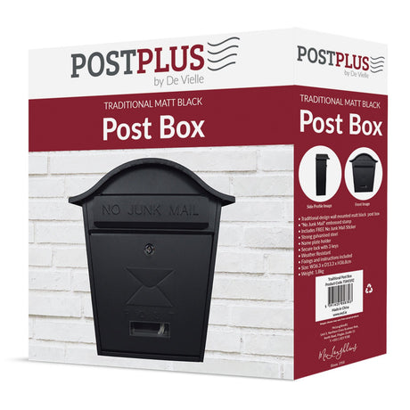 De Vielle Traditional Post Box Black No Junk Mail | TSH019Z