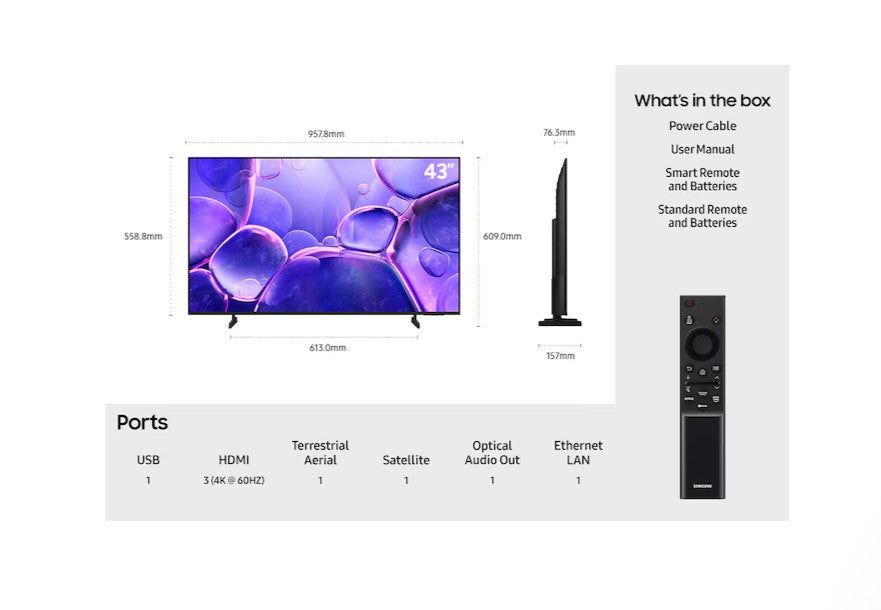 Samsung 43" Crystal UHD U8000F 4K Smart TV | UE43U8000FKXXU
