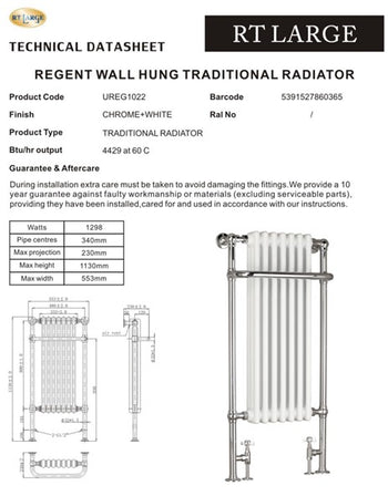 Regent Wall Hung Traditional Radiator | UREG1022