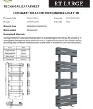 Turin Anthracite Designer Radiator | UTUR12050A