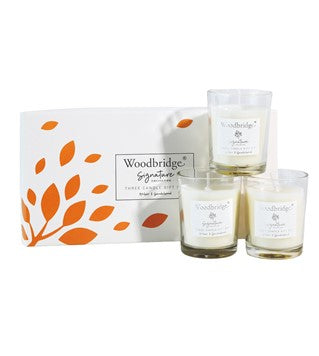 Woodbridge Amber & Sandalwood Boxed Three Votive Candle Set | W003AS