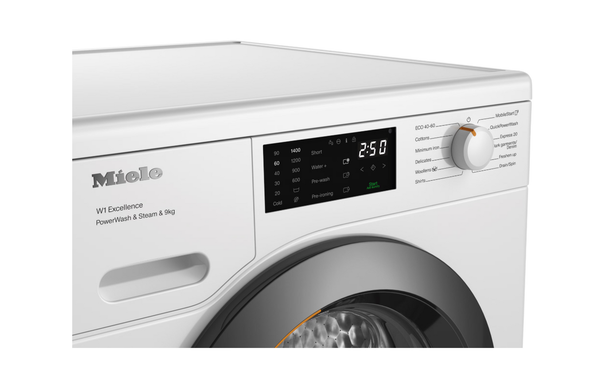 Miele 9kg 1400 Spin Freestanding Washing Machine - White with Graphite Door | WED385WCS
