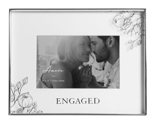Silver Foil Floral Detail Picture Frame 6" X 4" Engaged | WG1071