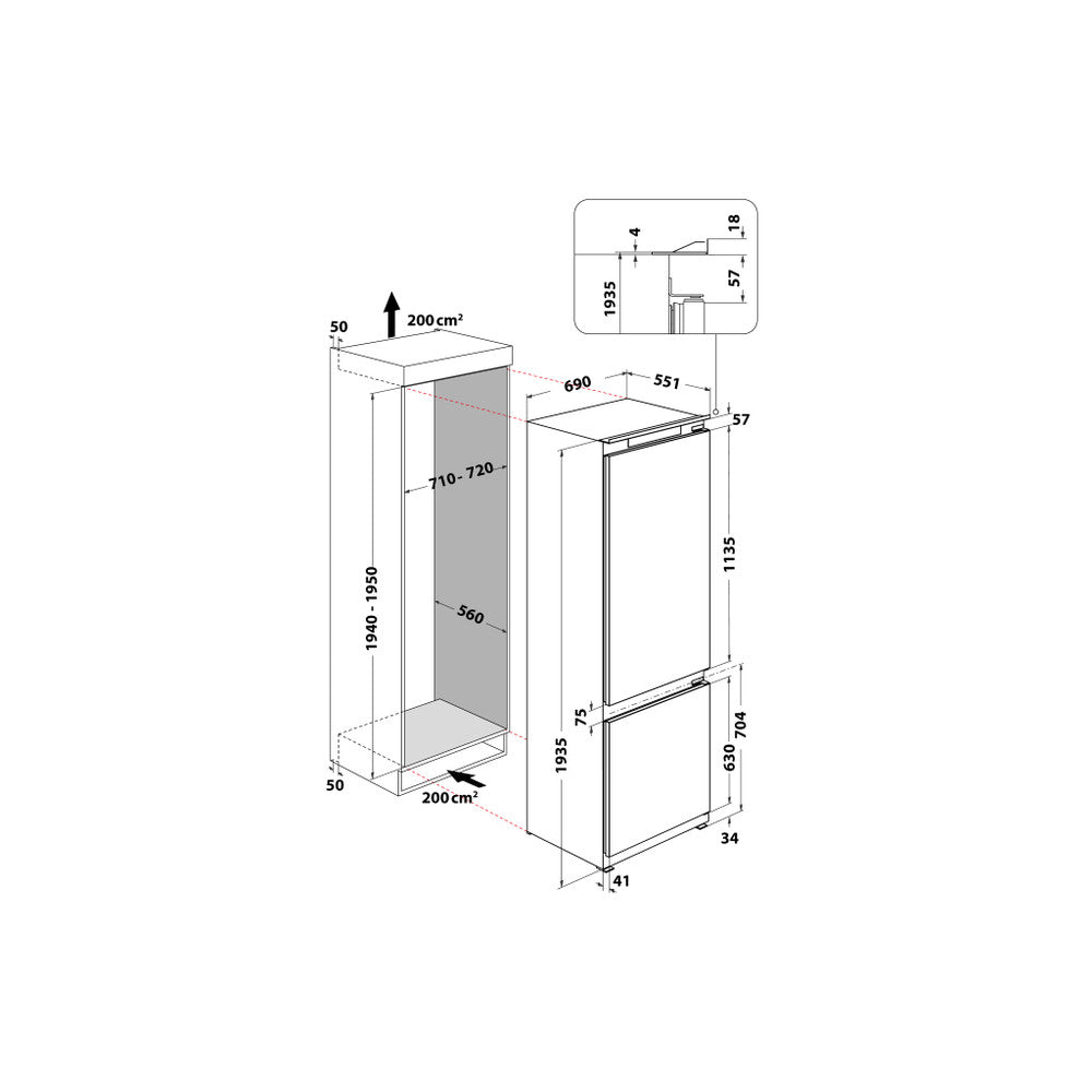 Whirlpool 70cm Integrated 70/30 Fridge Freezer | WHSP70T122UK