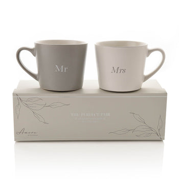 Amore Set Of 2 Grey & White Mugs - Mr & Mrs | AM214