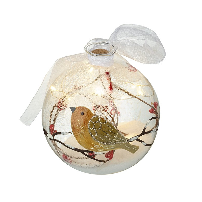 Heaven Sends Glass Led Bauble With Robin | BBQ717B