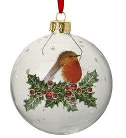 Heaven Sends Glass Painted Robin Glass Bauble | BBQ836D