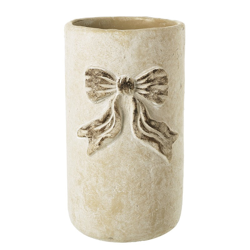 Heaven Sends White Bow Design Cement Vase Lrg | CHA058A