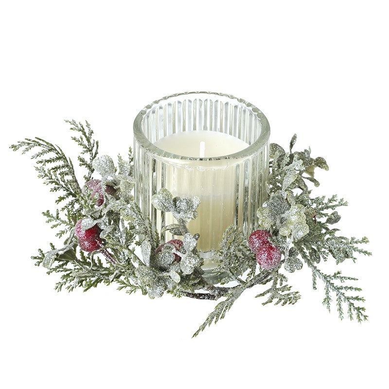 Heaven Sends Glass Candle With Foliage Surround | KHG041