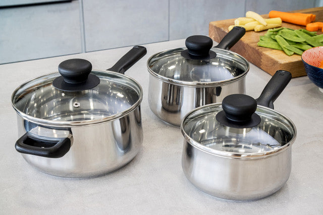 KitchenCraft Stainless Steel Three Piece Saucepan Set | JURY3PC