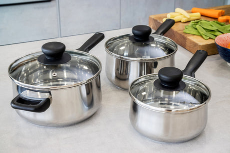 KitchenCraft Stainless Steel Three Piece Saucepan Set | JURY3PC