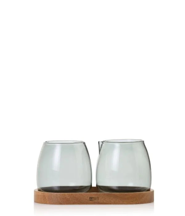 Ad Hoc Yuna Glass Milk & Sugar Set With Wooden Tray | MZ02