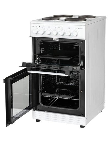 PowerPoint 50cm Double Cavity Freestanding Electric Cooker with Solid Hob - White | P05E2S1W