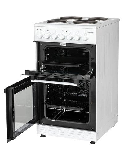 PowerPoint 50cm Double Cavity Freestanding Electric Cooker with Solid Hob - White | P05E2S1W