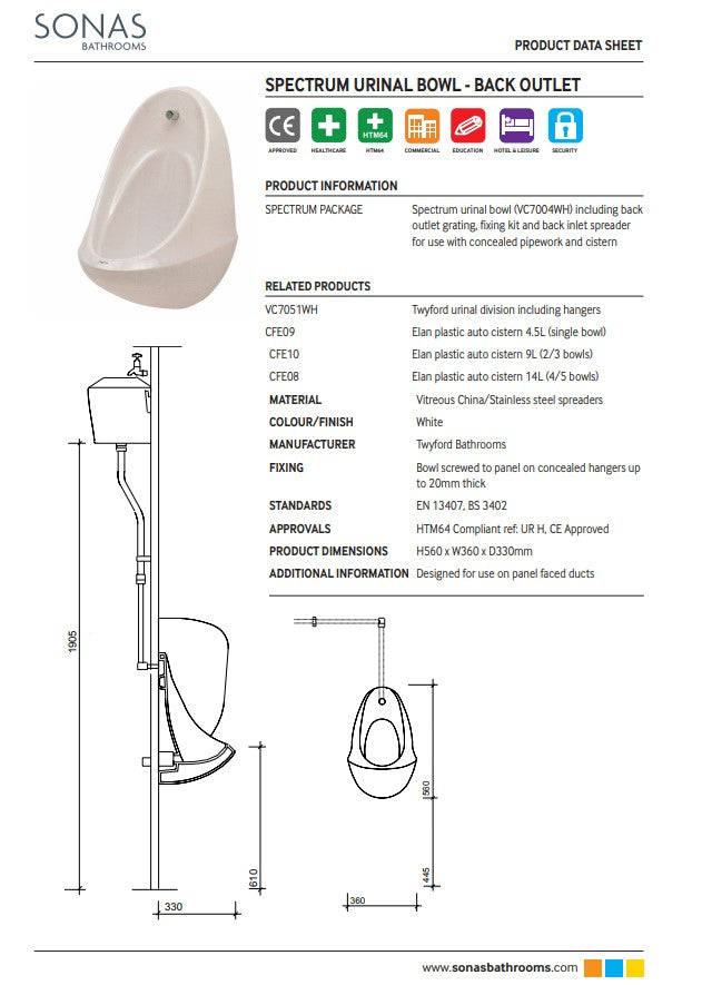 Spectrum Urinal Bowl - Back Outlet | SPECTRUMPACKAGE