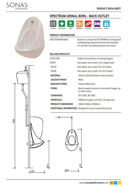 Spectrum Urinal Bowl - Back Outlet | SPECTRUMPACKAGE